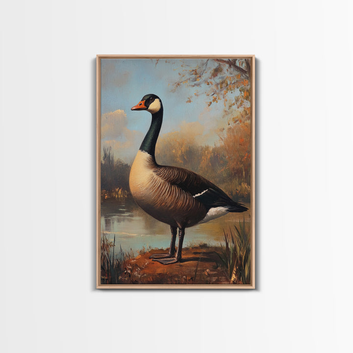 Rustic Cabin Wall Art, Goose Painting Framed Canvas Print, Rustic Farmhouse Wall Art, Guest Room Decor, Traditional American Art