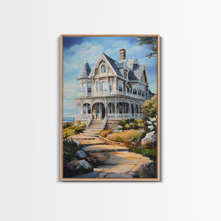 Cape Code Style House Painting Print, Nautical Decor, Maine Oil Painting, Beach House Wall Art