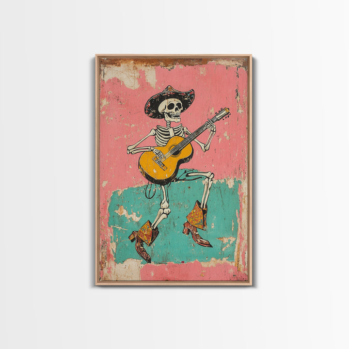 Retro Vaquero Skeleton Art Print, Canvas Art, Chicano Art, Spooky Mexican Art, Sugar Skull Art