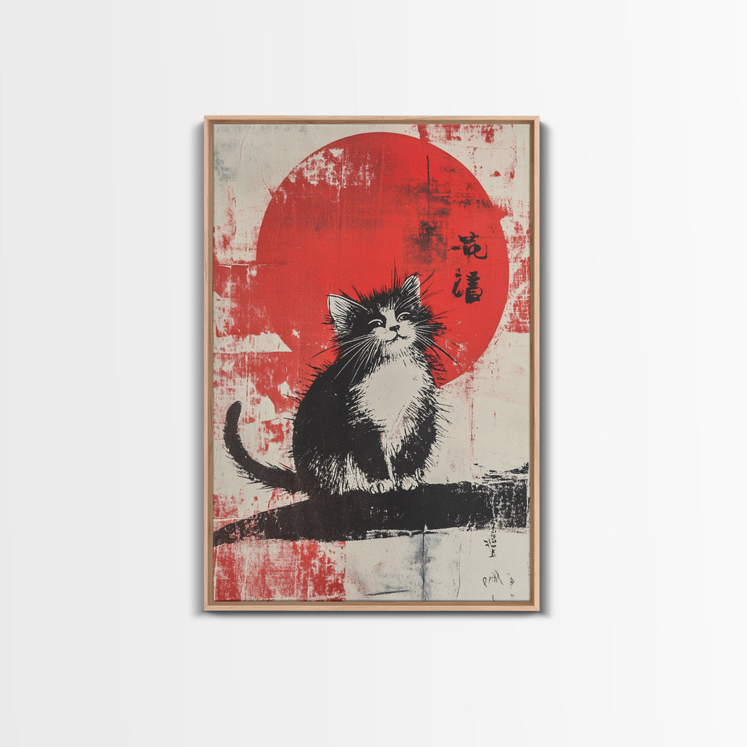 Cute Wabi Sabi Cat, Cat Mini Framed Print, Black Cat Painting, Original Pet Portrait, Wabi Sabi Cat, Gallery Wall, Kitty Art, Cat Gift