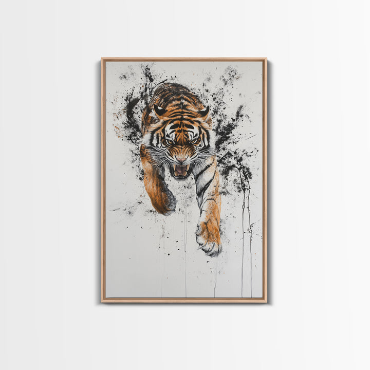 Animal Prints - Tiger Roar - Framed Canvas Print - Tiger Art - Tiger Decor -Gift For Him - Tiger Painting