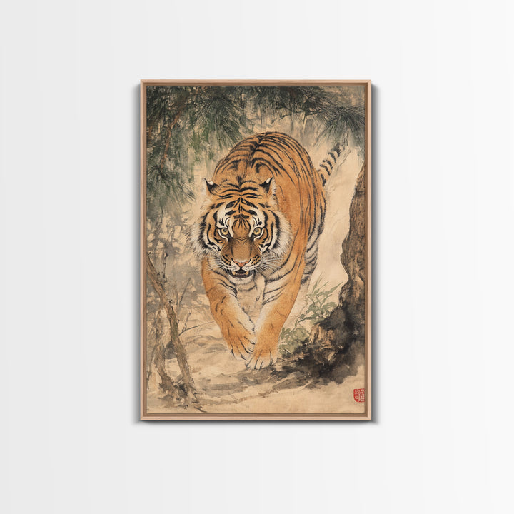 Animal Canvas Poster - Wild Animal Wall Art - Man Cave Canvas - Personalized Gift For Dad - Tiger Painting - Wabi Sabi Art - Framed Wall Art