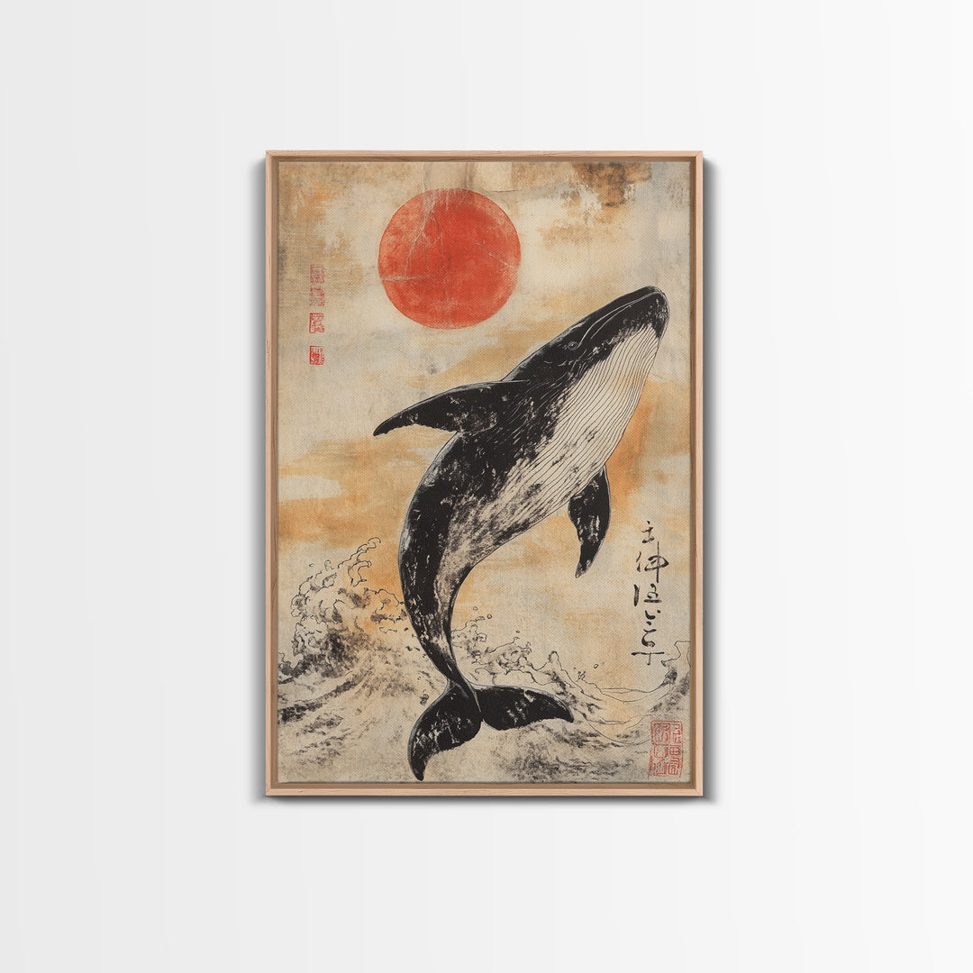 Wabi Sabi Whale Painting Print, Canvas Print, Ready To Hang Wall Art Whale Painting, Nautical Decor, Japanese Style Decor / Wall Art