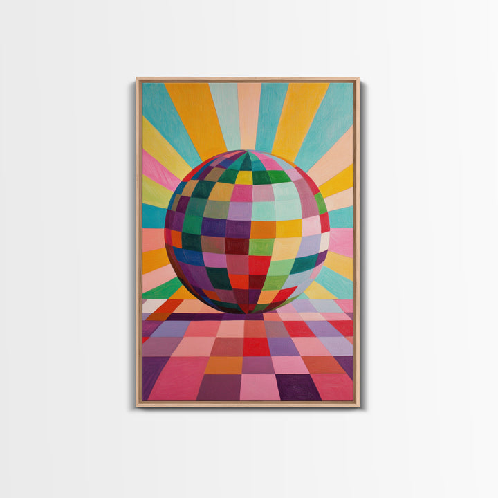 Abstract Disco Ball Painting Canvas Print, Wood Framed Art, Original Art, Disco Ball Art, Disco Ball Poster, Rainbow Disco Ball