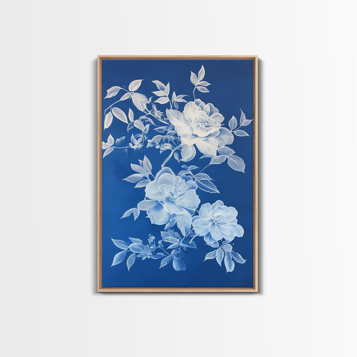 Blue Botanical Wall Art Chinoiserie Wall Art, Wall Decor Minimalist Wall Art, Blue Roses, Botanical Print Wall Art