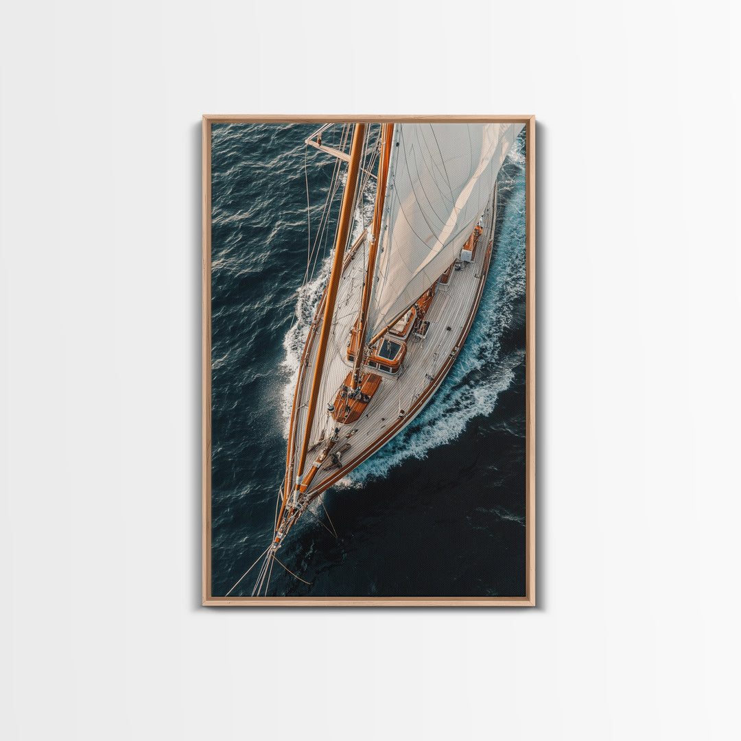 Bird's Eye View Of A Sailboat, Framed Canvas Print, Sail Boat Photography Print, Sailboat Painting, Nautical Decor, Nautical Wall Art