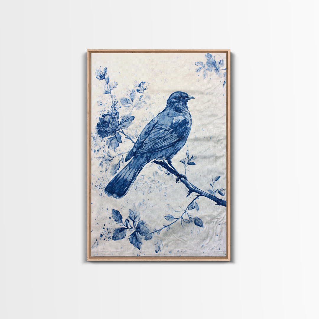 Chinoiserie Style Painting Print Of a Bird, Framed Canvas Print, Chinoiserie Wall Art