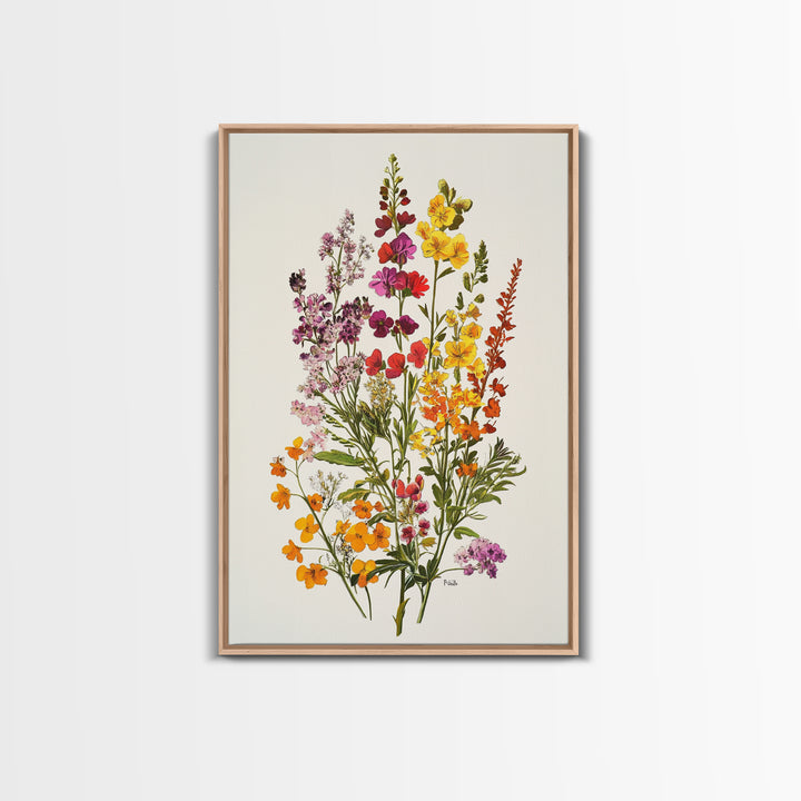 Retro Still Life Of Wild Flowers, Framed Canvas Print, Windflower Painting, Floral Print, Botanical Wall Art, Garden Decor, Wabi Sabi Wall Art