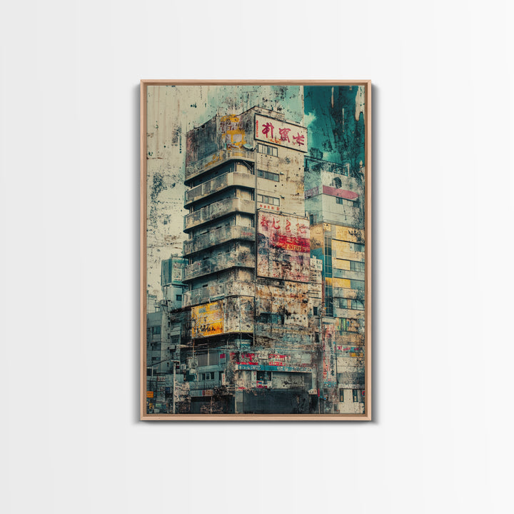 Cyberpunk Style Retro-Futurism Wall Art, Framed Canvas Print, Cyber Punk Home Decor, Cityscape Art