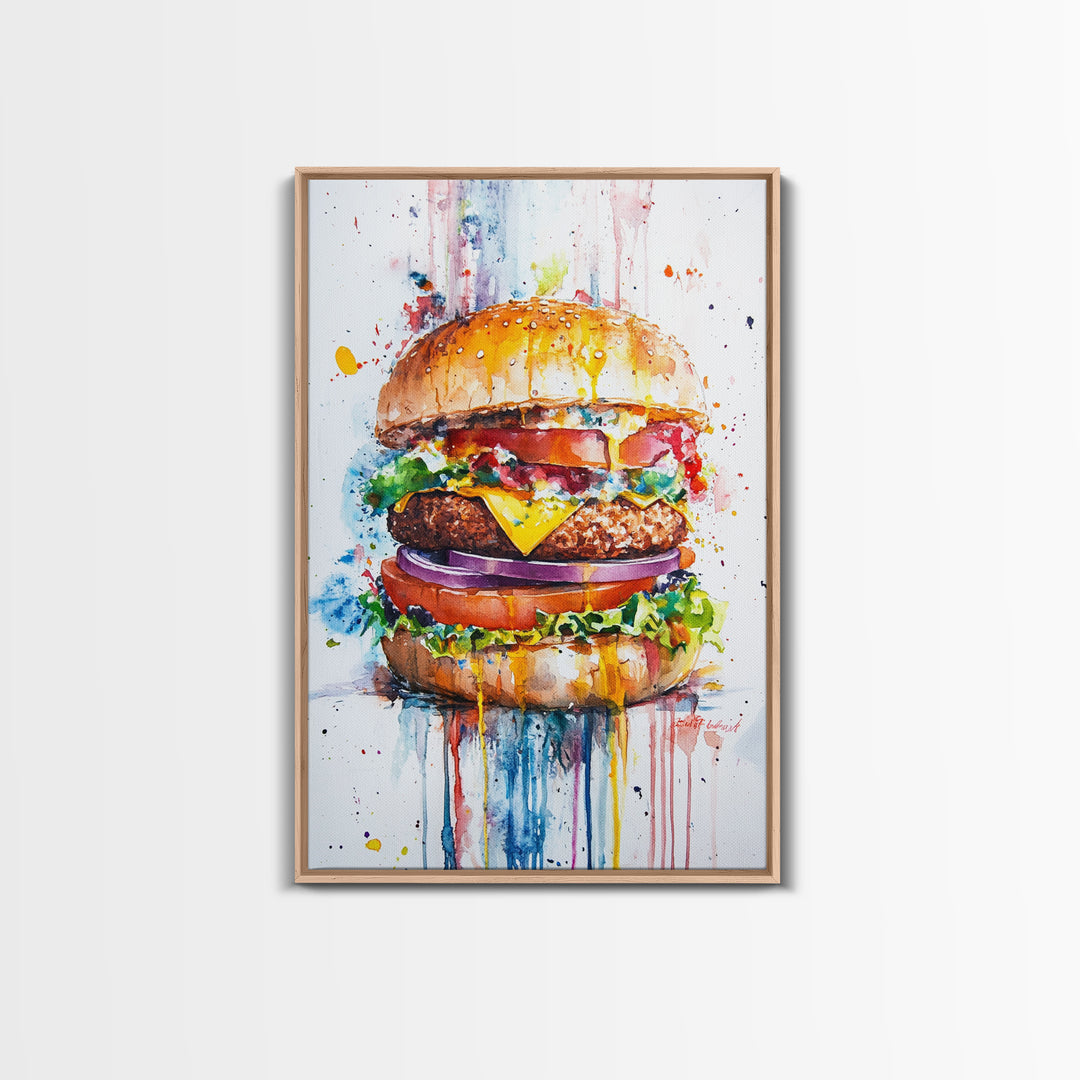 Cute Hamburger Painting Print, Kitchen Decor, Food Review Kitchen Art, Hamburger Wall Art, Kitchen Wall Art, Art For Kitchen