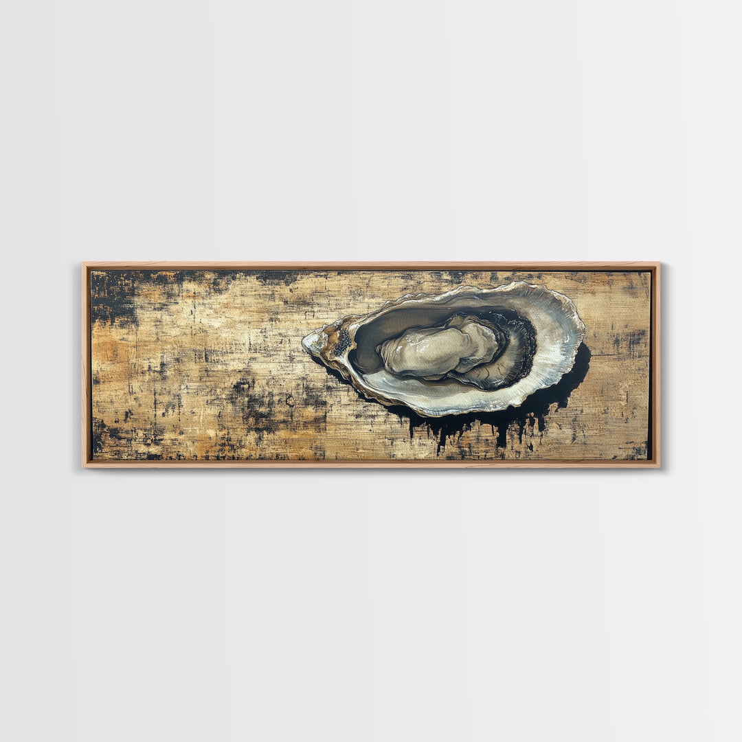 Extra Wide Panoramic Print of an Oyster, Wabi Sabi Minimalist Wall Art, Kitchen Home Decor, Kitchen Art, Wall Art for Dining Room