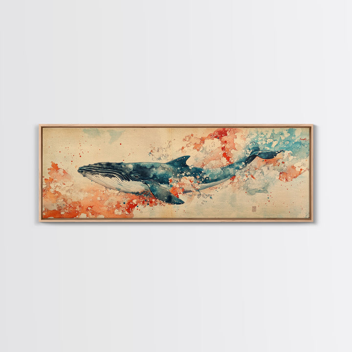 Panoramic Whale Painting Print | Wabi Sabi Home Decor | Japanese Style Art | Modern Living Room Art | Above Sofa Decor | Whale Wall Art