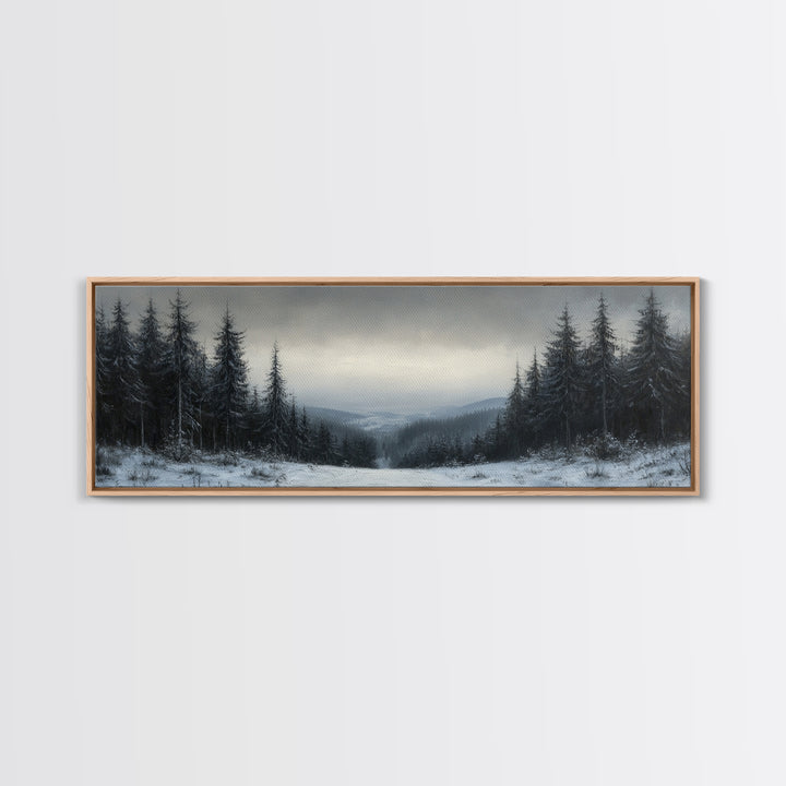 Bleak Winter Landscape Painting Print, Wood Framed Wall Art, Landscape Painting Original, Panoramic Wall Art, Horizontal Large Art