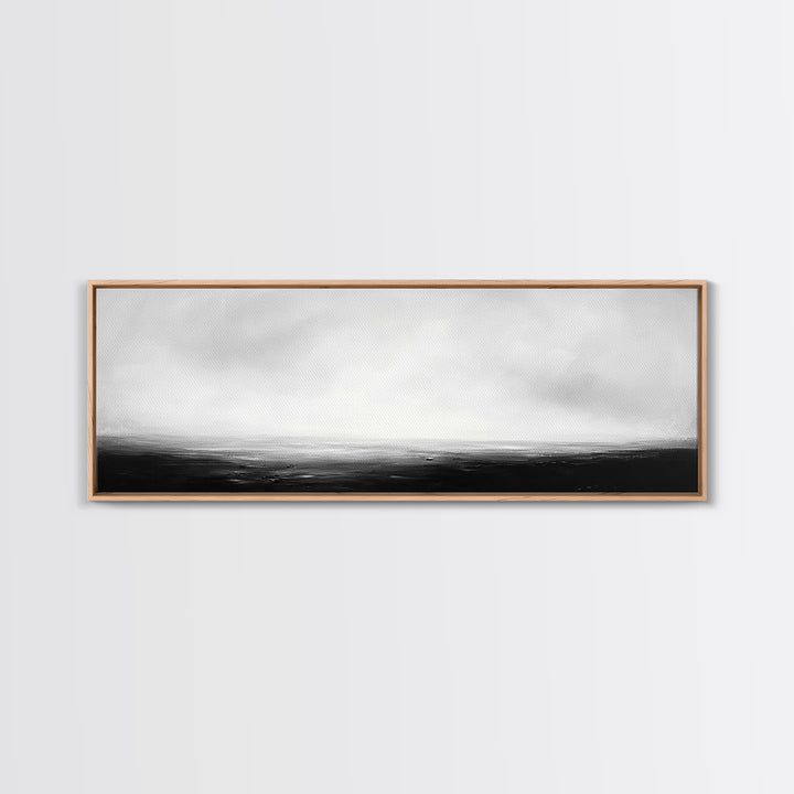 The Sea is Calm Panoramic Canvas Print, Seascape Painting, Black and White Nautical Art, Moody Decor, Muted Art, Subdued Art