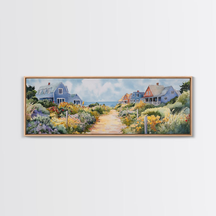 Panoramic Painting Print of Nantucket, Framed Canvas, Nautical Wall Art, Seascape landscape painting, Horizontal Nantucket Wall Art