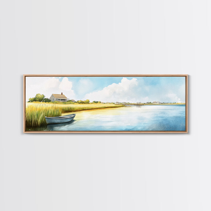Beautiful Sescape Landscape Painting Print - Panoramic Wall Art - Nautical Landscape Painting, Beach House Art, Lake House Art