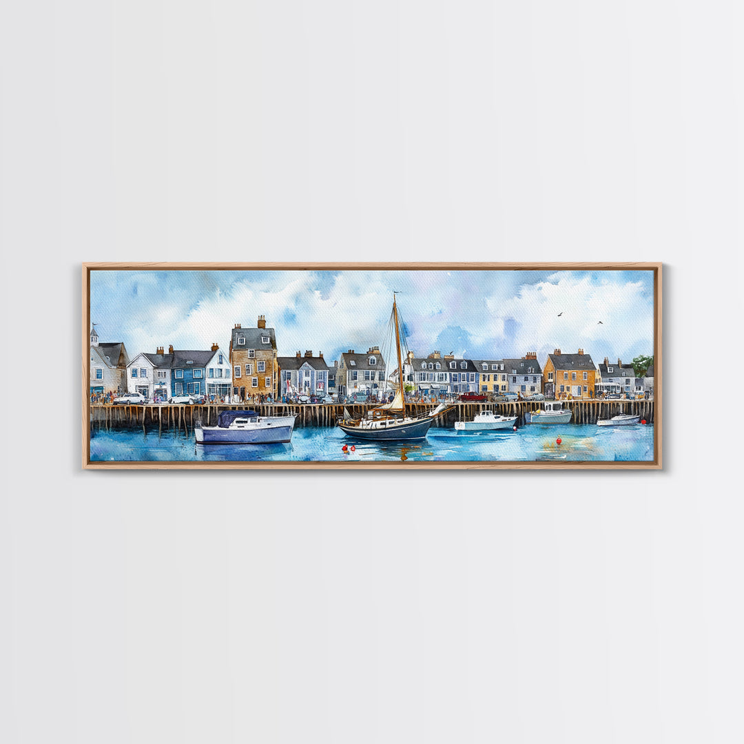 Nantucket Massachusetts Wall Art Framed Canvas Print, Nantucket Painting, Nantucket Nautical Decor, Nautical Landscape Painting