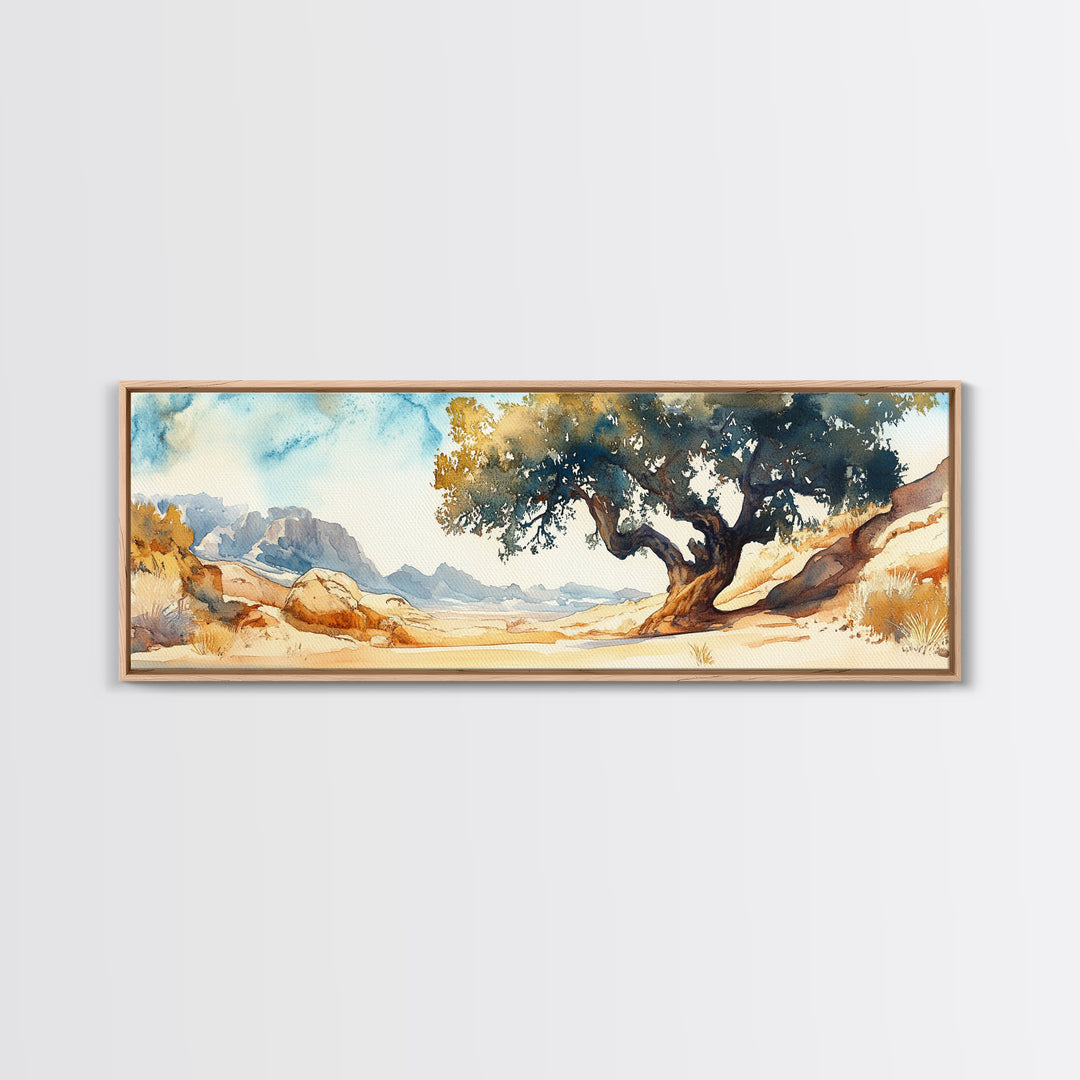Huge Living Room Wall Art Painting of Joshua Tree, Framed Canvas Print, Oversized Horizontal Panoramic Art, Desert Painting