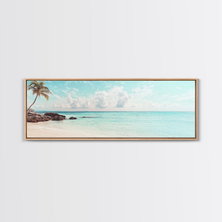 Panoramic Beach Photography Style Canvas Print, Beach House Wall Art, Beach Painting Print, Nautical Decor, Seascape Painting, Boho Art