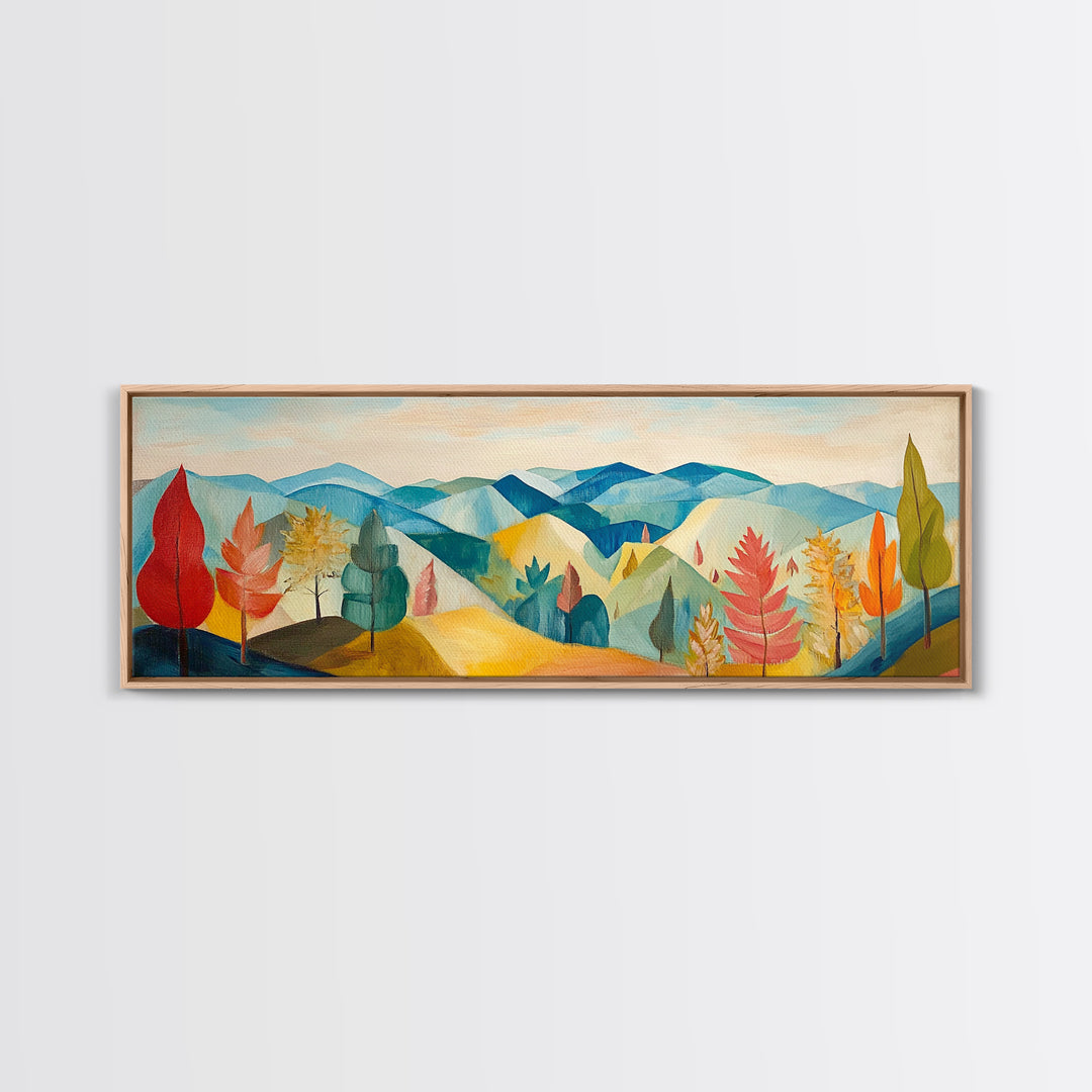 Abstract Fall Panoramic Landscape Painting Print, Framed Wall Art, Canvas Print, Living Room Art, Horizontal Wall Art, Fall Centerpiece