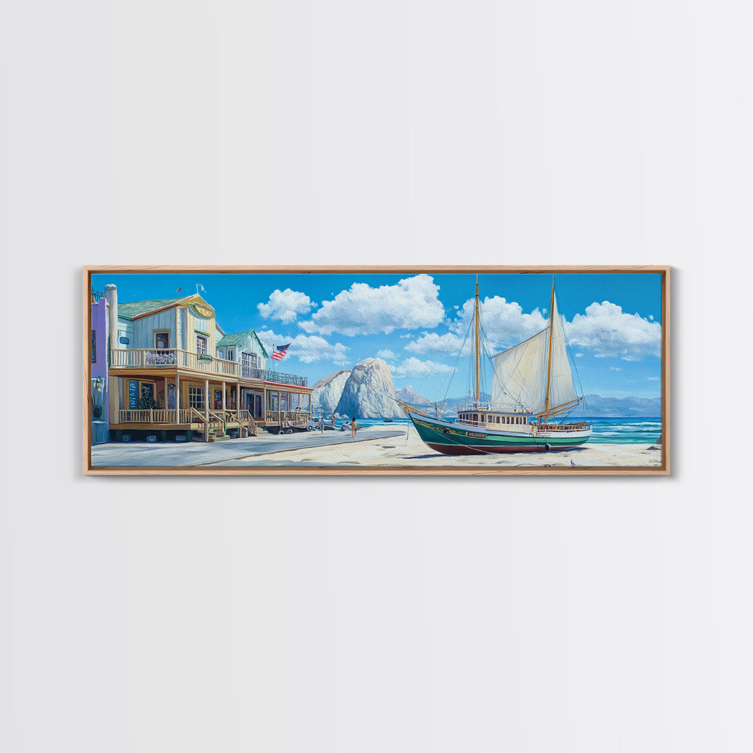 Panoramic Nautical Painting Print of Maine, Beach Art, Beach Decor, Seascapes Painting, Nautical Landscape Painting, Horizontal Art
