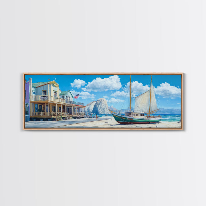 Panoramic Nautical Painting Print of Maine, Beach Art, Beach Decor, Seascapes Painting, Nautical Landscape Painting, Horizontal Art