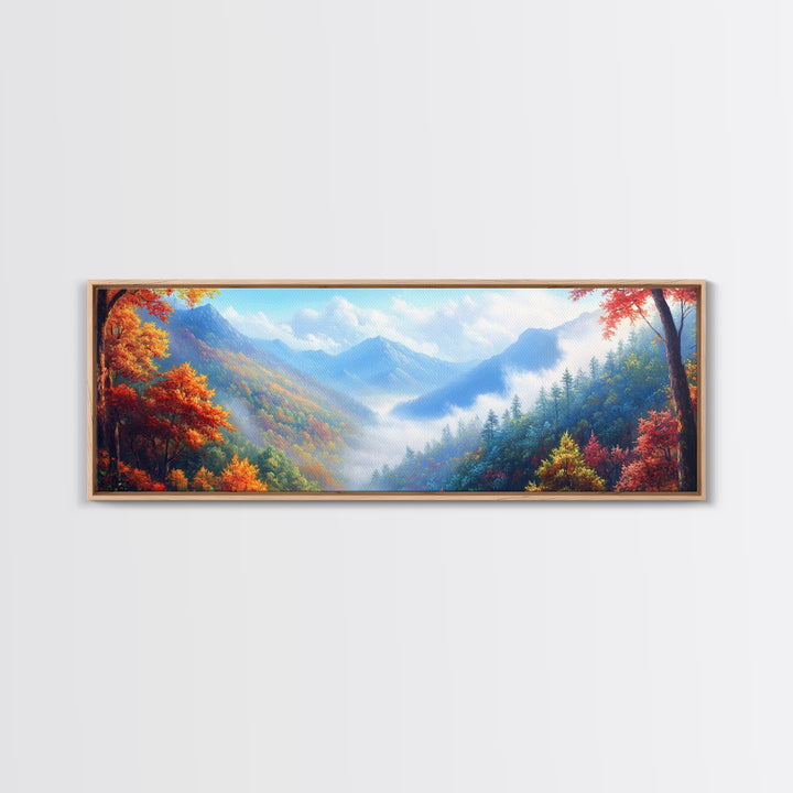 River Forest Landscape Wall Art on Canvas, Panoramic Smoky Mountains Canvas Wall Art, Framed or Unframed, Ready To Ship Horizontal Art