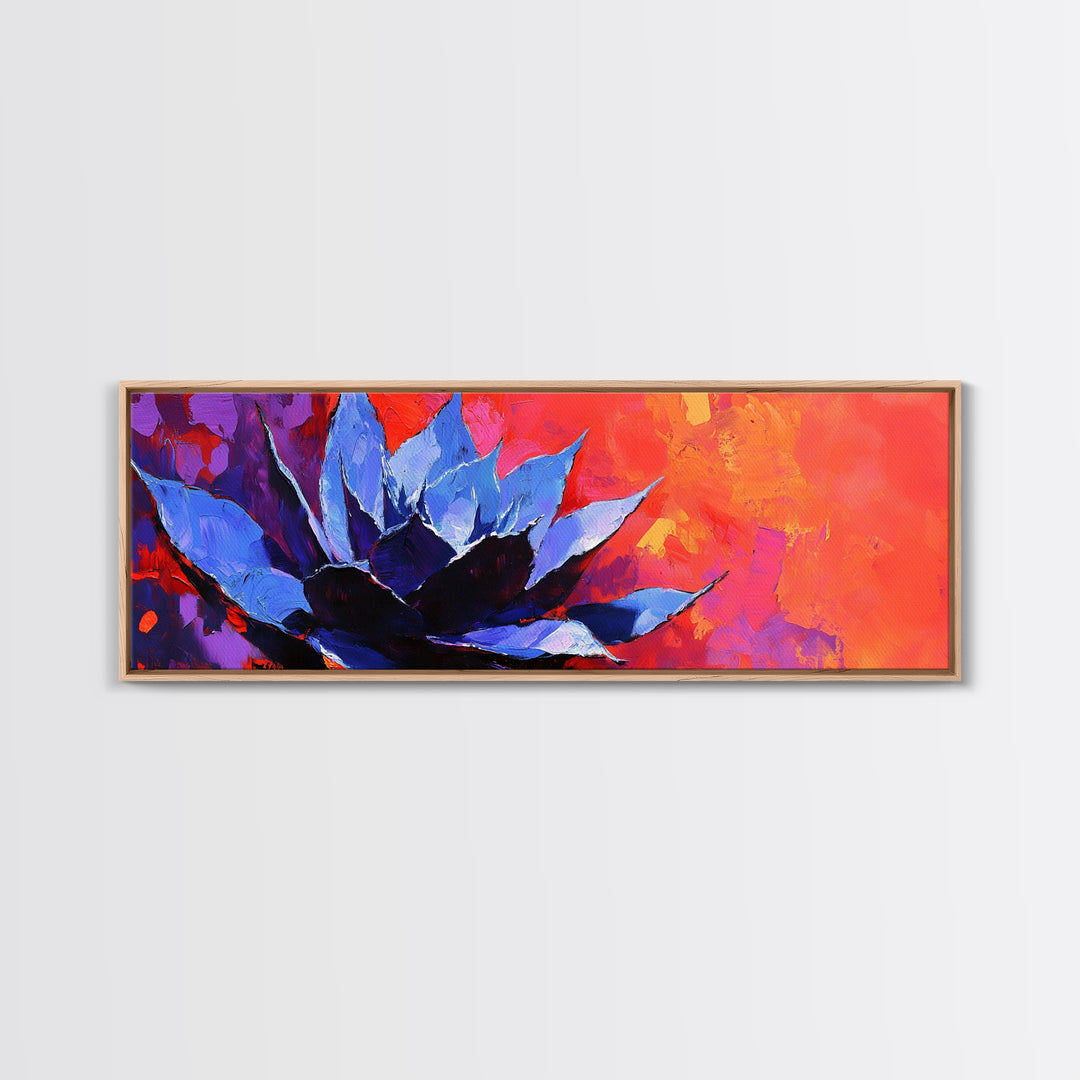 Blue Agave Plant Art Print Canvas Art Mexican Wall Art, Mexican Print, Chicano Art, Panoramic Botanical Wall Art, Colorful Desert Wall Art