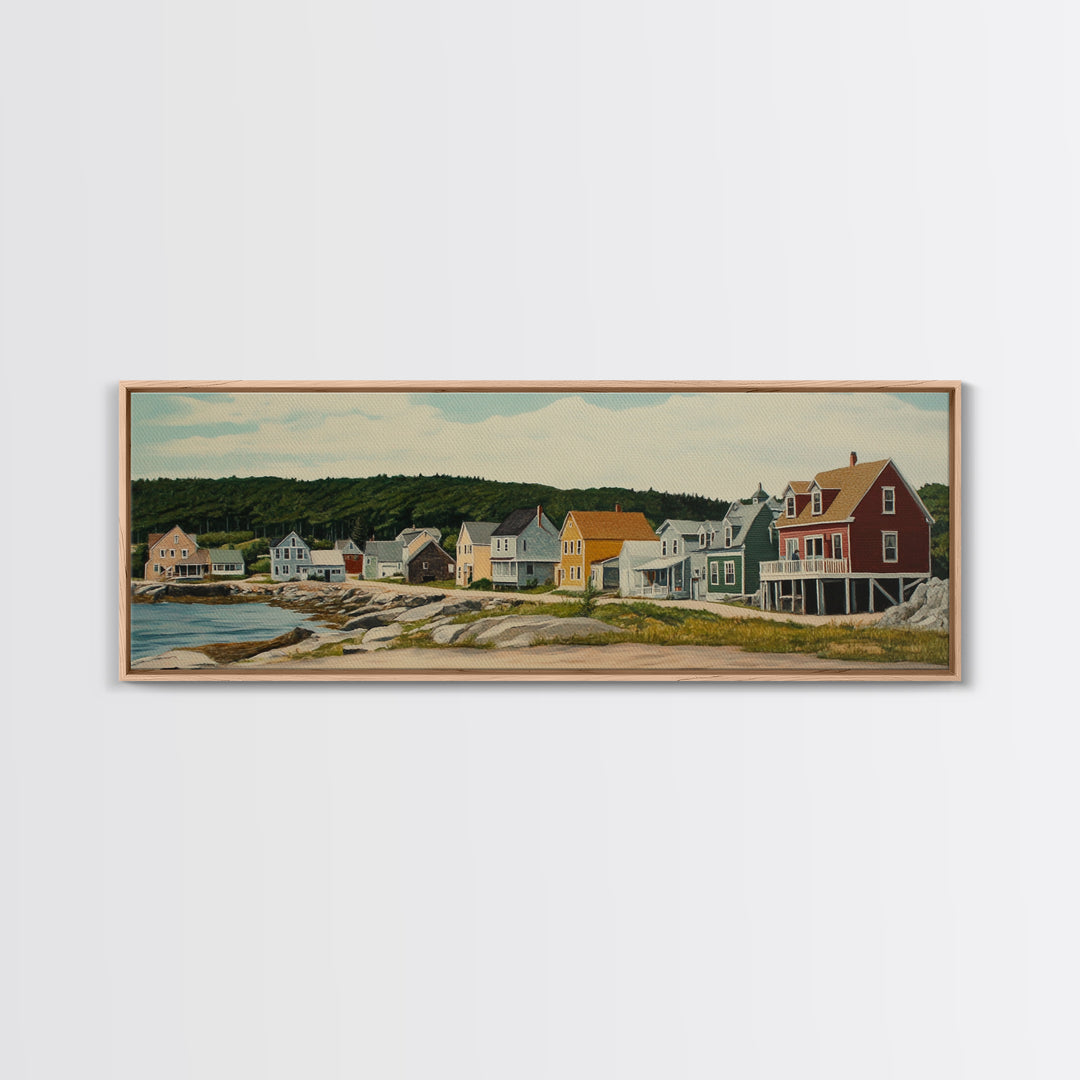 Panoramic Painting Print of Maine, Maine Wall Art, Beautiful Panoramic Seacape Painting, Nautical Landscape Painting