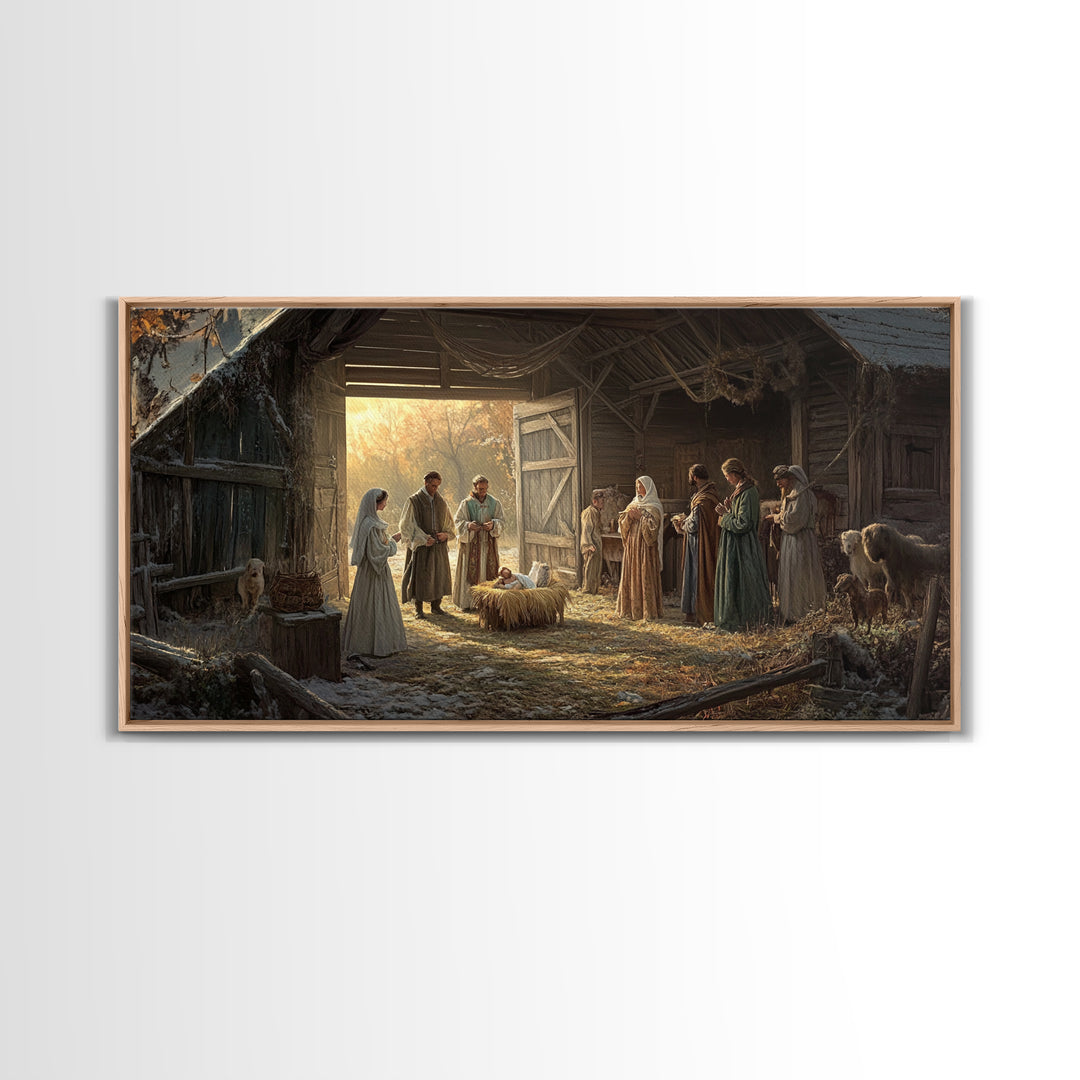 Christmas Nativity Wall Art, Framed Canvas Print, Nativity Oil Painting, Nativity Art Print, Christmas Seasonal Wall Art Living Room Decor