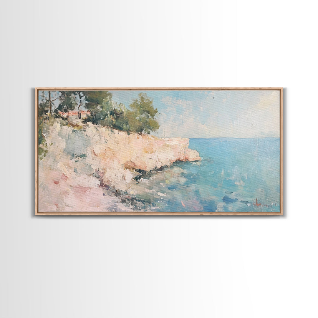 Cliffs Of Moher Oil Painting Print, Boho Whimsical Nautical Landscape Painting Print, Seascapes Wall Art, Kitsch Decor, Eclectic Art