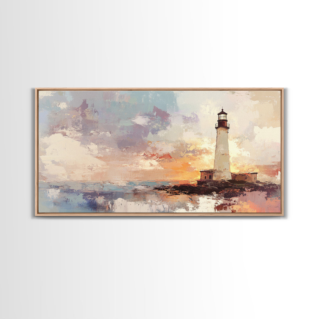 Abstract Oil Painting Print of a Light House, Framed Canvas Print, Nautical Themed Home Decor, Seascapes Painting