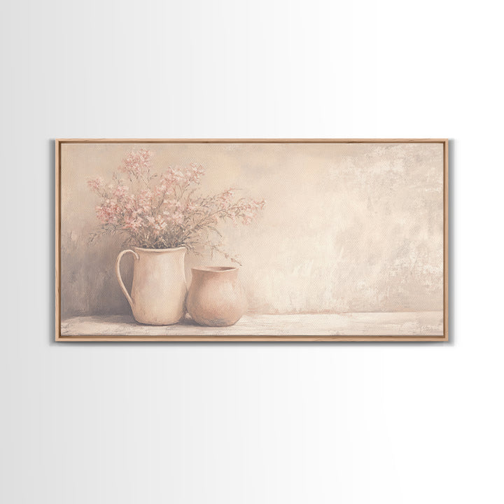 Beautiful Still Life Oil Painting Canvas Print, Boho Wall Art, Kitsch Home Decor, Kitchen Wall Art, Painting of Flower Pots