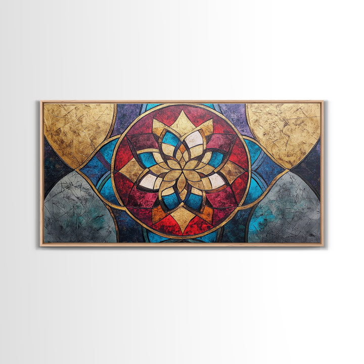 Abstract Textile Pattern Framed Canvas Print, Retro Wall Art, Scenic Decor, Statement Piece, Accent Piece Wall Art, Above Mantle Art