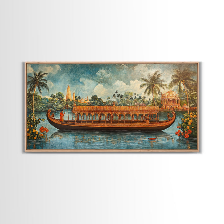 Mural of Kerala, Framed Canvas Print, Lush Jaipur Garden Wall Art Mural, Vibrant Green Canvas Art, Indian Wall Art, Highly Detailed Decor