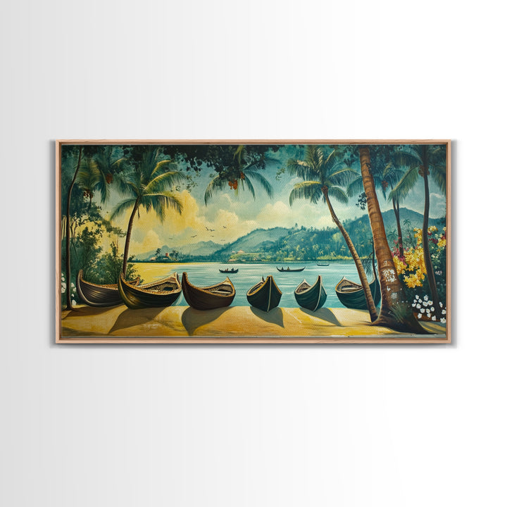 Mural of Kerala Framed Canvas Print, Jaipur Art, Indian Wall Art, Garden Wall Art, Botanical Wall Art, Colorful Wall Art, Kerala Painting