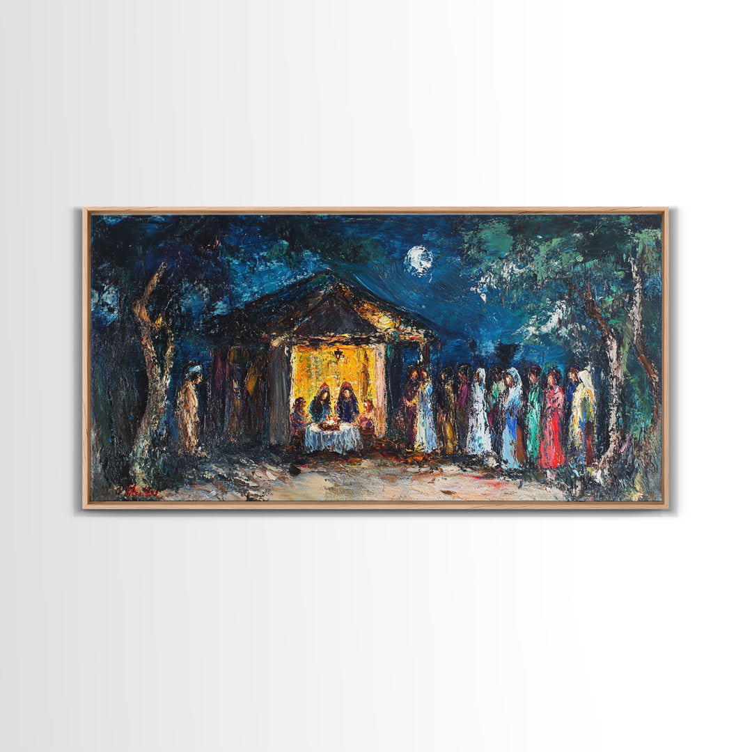 Abstract Oil Painting Print of The Nativity - Framed Canvas Print - Christian Christmas Wall Art - Wood Framed Art - Above Mantle Art