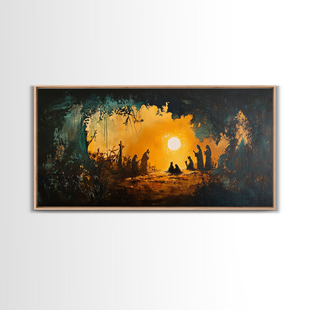 Christmas Nativity Painting on Canvas, Christmas Wall Art, Rustic Christmas Farmhouse Decor, Nativity Oil Painting, Christmas Decor