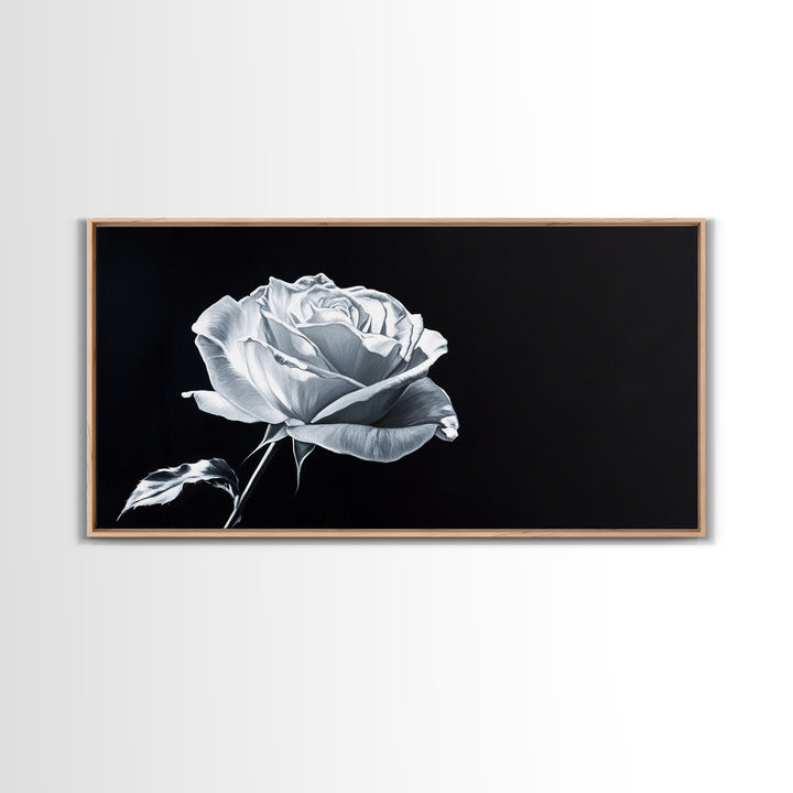 Large White Rose Painting Canvas Print, Flower Painting, Floral Decor, Moody Centerpiece Painting, Above Mantle Wall Art, Above Sofa Wall Art