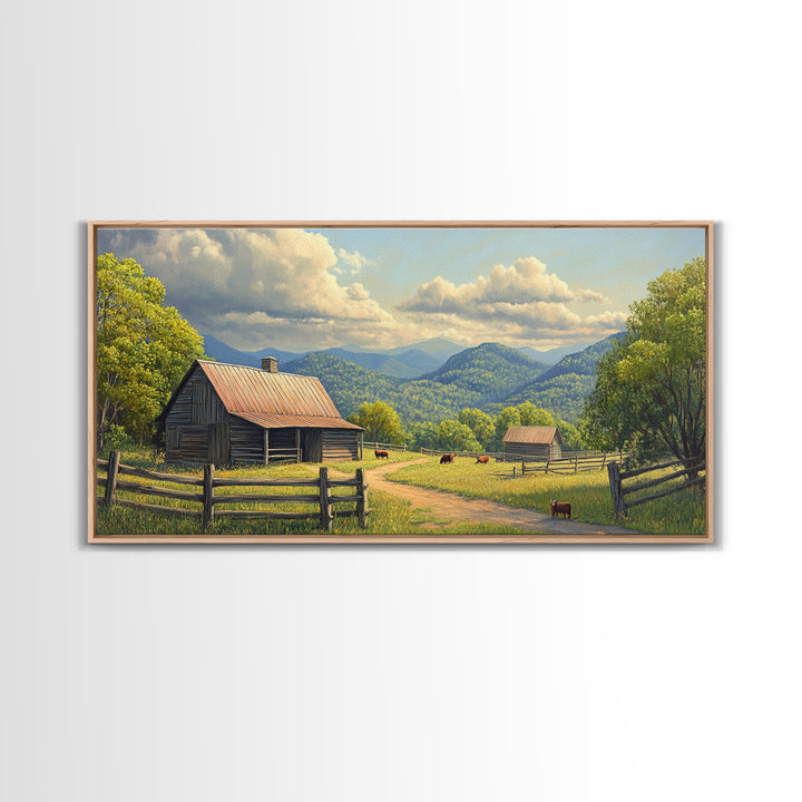 Barn Landscape Oil Painting Canvas Print, Rustic Farmhouse Home Decor, Modern Farm House Wall Art, Barn Wall Art, Barn Decor
