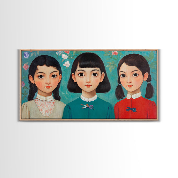 Creepy Wall Art Framed Canvas Print, Liminal Art, Liminal Spaces, Creepy Ghost Girls Painting