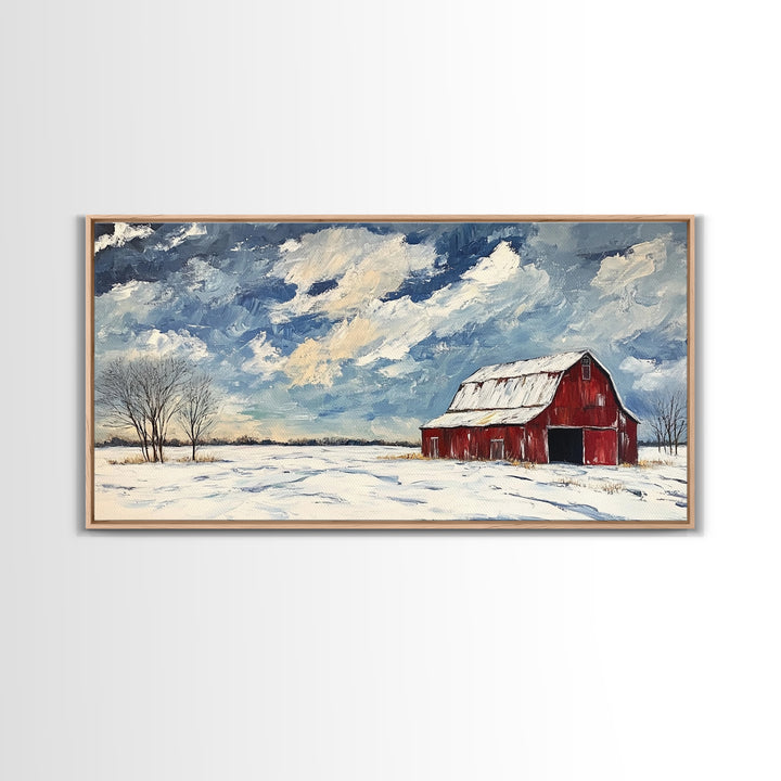 Rustic Barn Wall Art, Panoramic Farmhouse, Farmhouse Wall Decor, Old Barn Painting Canvas Print, Wood Background Rustic Wall Decor
