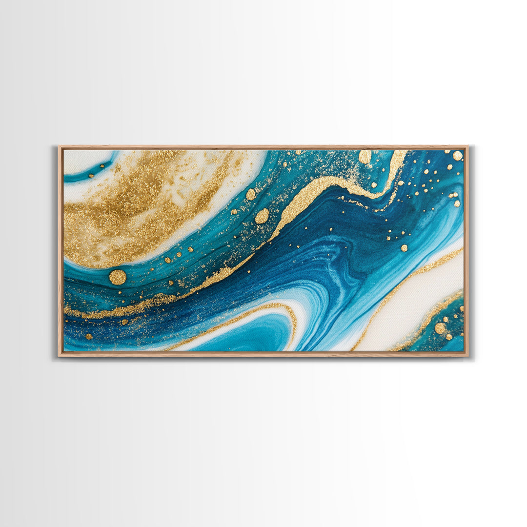 Blue, White and Gold Marble Canvas Print - Marble Painting - Centerpiece Wall Art - Statement Piece - Bold Artwork - Trendy Art - Abstract Art