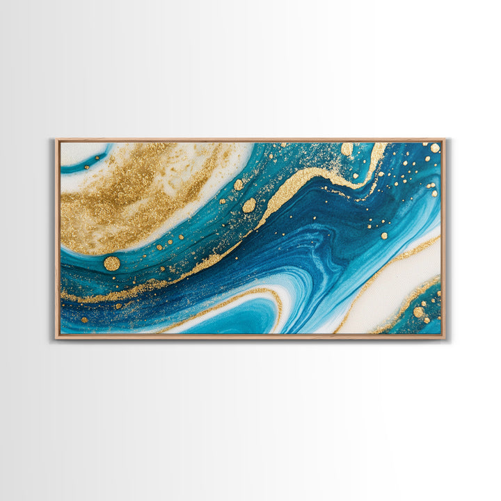 Blue, White and Gold Marble Canvas Print - Marble Painting - Centerpiece Wall Art - Statement Piece - Bold Artwork - Trendy Art - Abstract Art