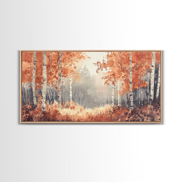 Aspen Landscape, Autumn Forest Print, Birch Tree Painting Framed Canvas Print, Ready To Hang Wall Art, Modern Abstract Nature Wall Art