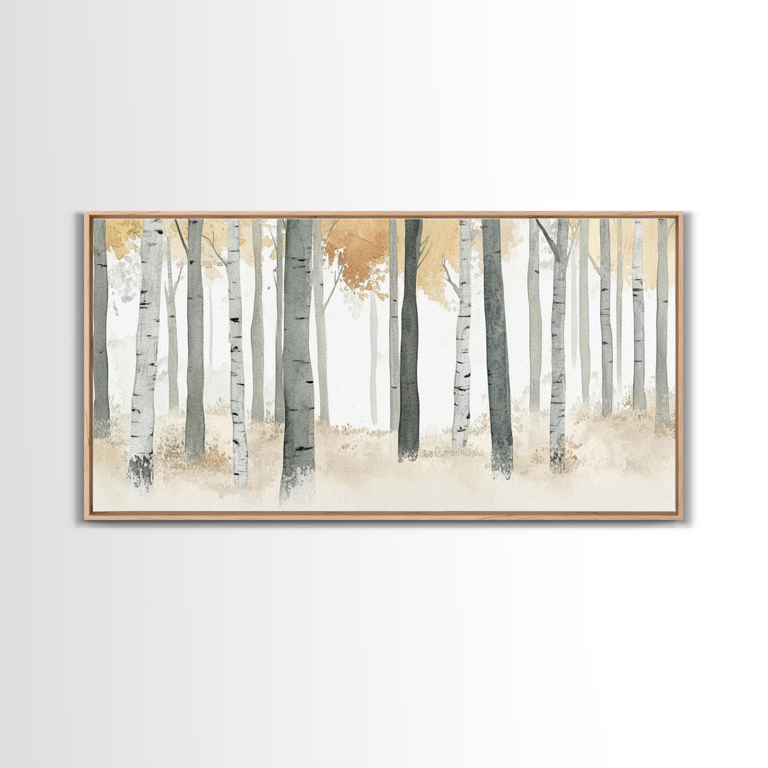 Aspen Trees Oil Painting Print Canvas, Autumn Aspens Print, Muted White Winter Wall Art, Country Farmhouse Wall Decor, Abstract Landscape Art