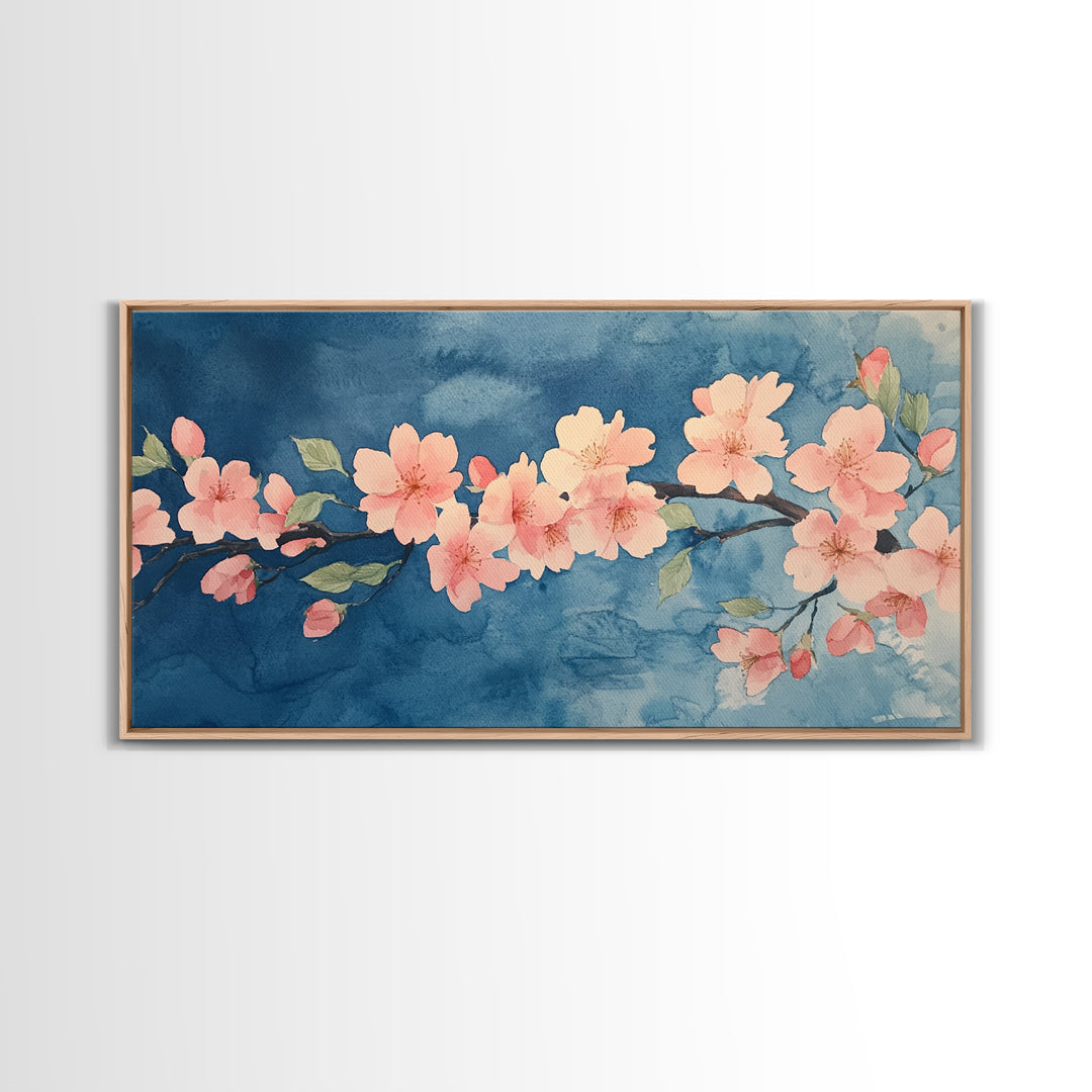 Cherry Blossoms Wall Art Canvas Print  - Pink Cherry Blossom Canvas Oil Painting - Wabi Sabi Wall Art - Purple Tree Nature Decor