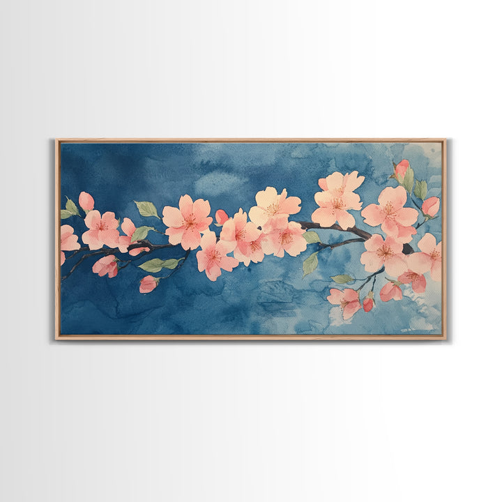 Cherry Blossoms Wall Art Canvas Print  - Pink Cherry Blossom Canvas Oil Painting - Wabi Sabi Wall Art - Purple Tree Nature Decor