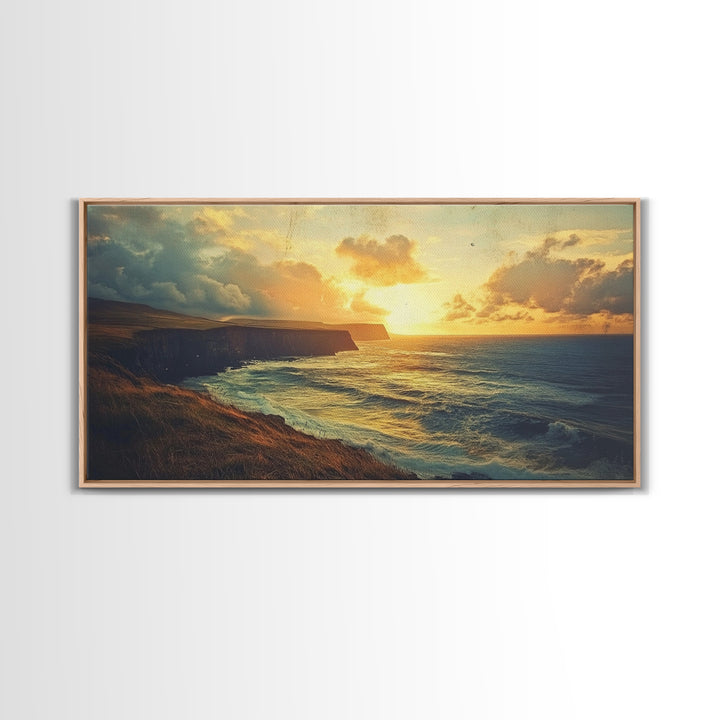 Cliffs of Moher Framed Canvas Print, Ireland Painting, Ireland Decor, Ireland Wall Art, Living Room Home Decor