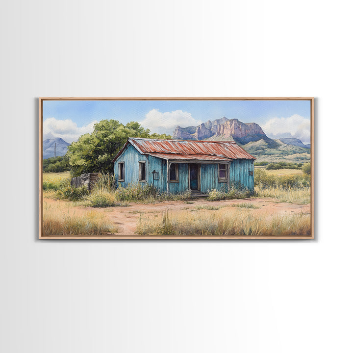 Abandoned Cabin In The Nevada Desert - Framed Canvas Print - Kitsch Wall Art - Desert Landscape Painting - Barn Oil Painting - Desert Art